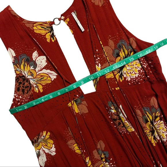 FREE PEOPLE Boho Lovely Day Red Floral Sleeveless Tie Front Dress - Picture 12 of 16